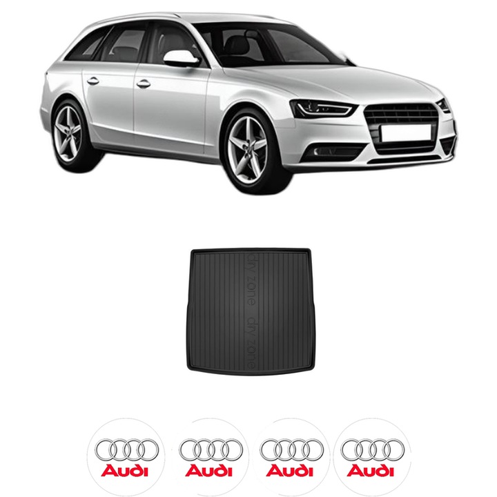 Tavita Portbagaj AUDI A4 B8 Avant (8K5) din 2007-2015, Protectie Portbagaj Auto, 4x Stickere auto cu AUDI