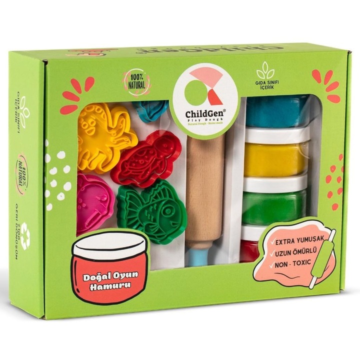 Творчески комплект Морски животни, натурален пластилин, 4 цвята, 12 форми, 125гр всеки