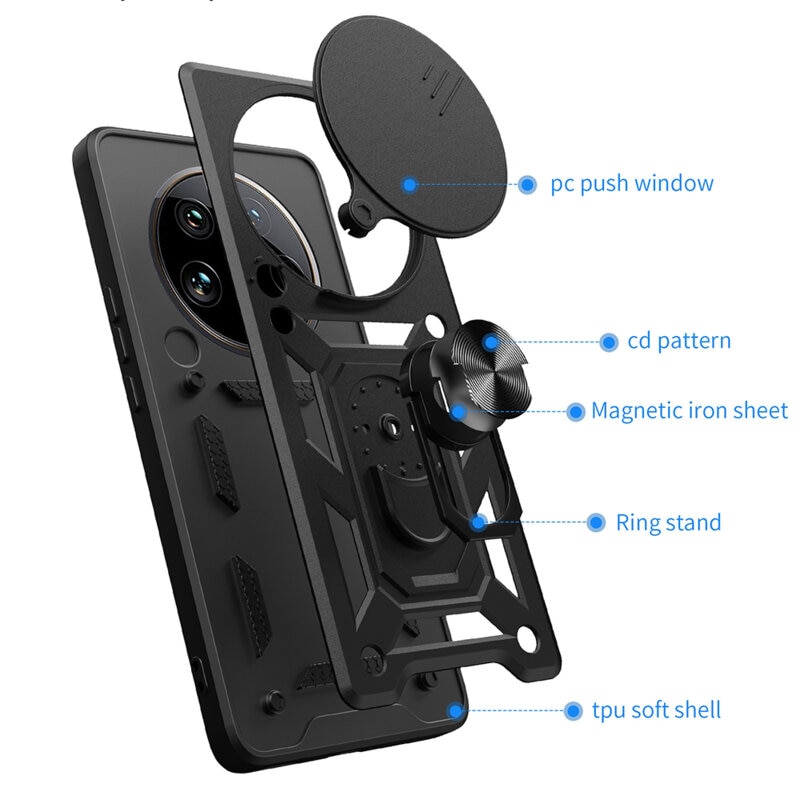 Husa telefon Mat-Tech compatibila cu Honor Magic7 Lite, Protectie Camera, Inel, Magnet, Anti-Shock, Rugged Protection, Negru