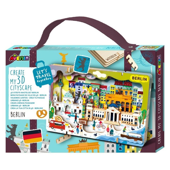 3D Puzzle Berlin, Avenir, 3 db fa lapból álló készlet, 6 éves kor feletti gyermekeknek
