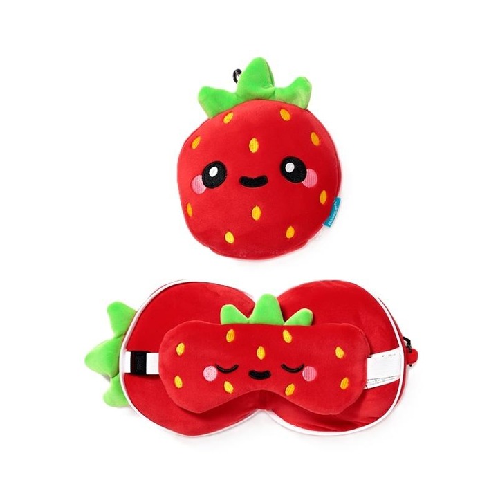 Pillow and eye mask set, Puckator, Strawberry, accessories for travel