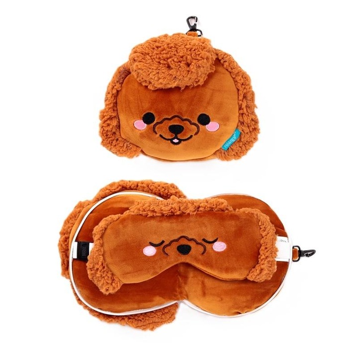 Възглавница за пътуване и маска за очи Puckator Пудел Джиджи, многоцветен