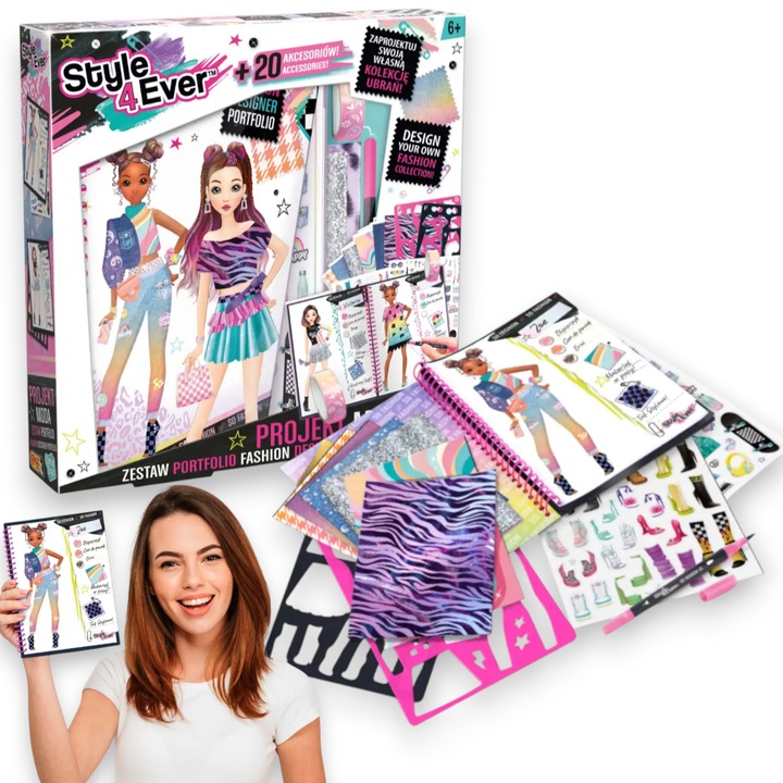 Set creativ portfoliu designer, EPEE, 15 sabloane, 6 foi cu modele, 2 foi cu autocolante, 25x25x5cm