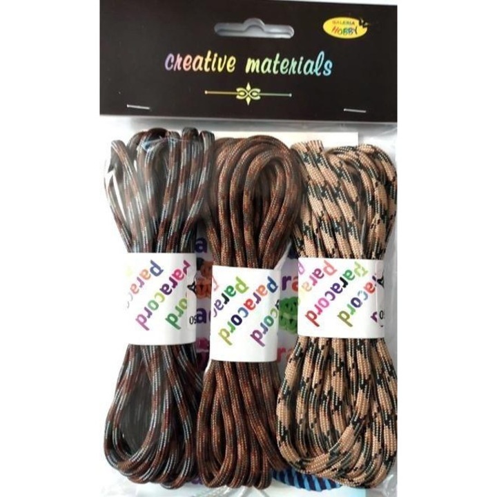 Set paracord pentru proiecte artizanat, Galeria Hobby, 3 culori, rezistenta 250kg, elastic, 2.8m