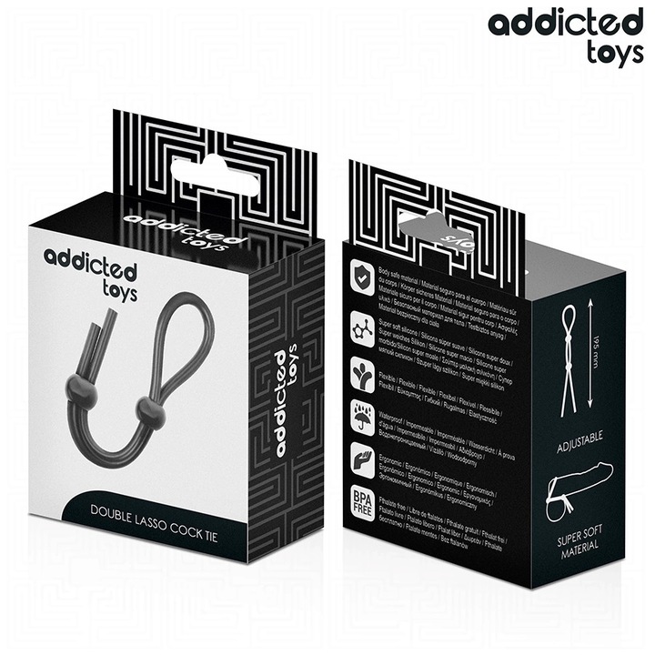 Funie, Addicted Toys Double Loop, silicon cu dubla bucla, neagra, 19.5 cm