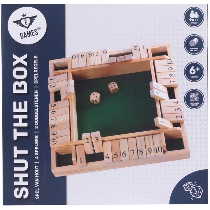 Joc de societate Shut The Box, QUINT, 2-4 jucatori, 2 zaruri, 10 clape