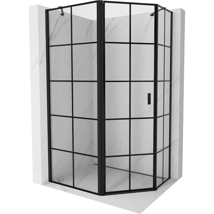 Mexen Mist cabina de dus pentagonala asimetrica cu deschidere stanga 100 x 90 cm, grilaj negru, negru - 8A8-100-090-70-77-L