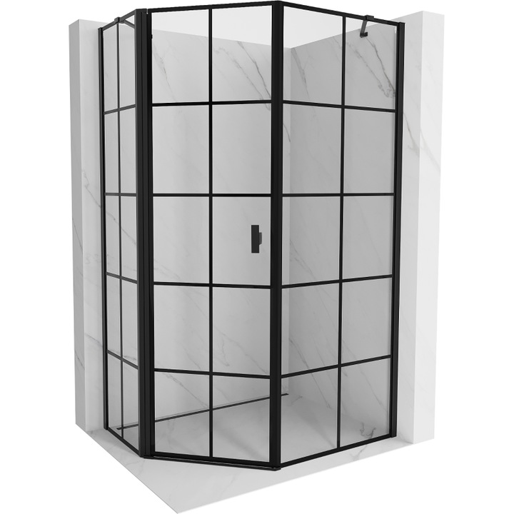Cabina de dus pentagonala asimetrica Mexen Mist stanga 80 x 100 cm, grilaj negru, neagra - 8A8-080-100-70-77-L