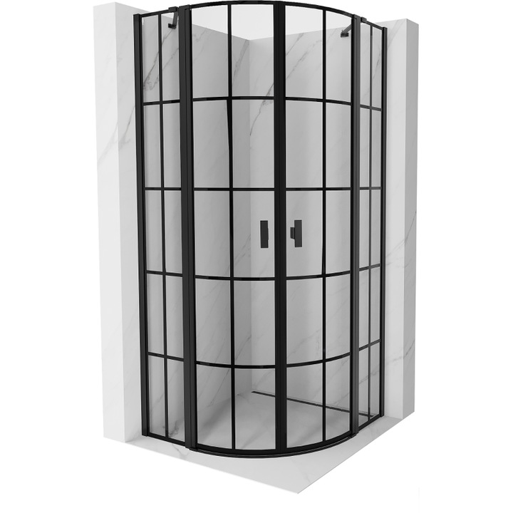 Cabina de dus semicirculara cu usa batanta Mexen Mist 80 x 80 cm, grilaj negru, negru - 8A32-080-080-70-77