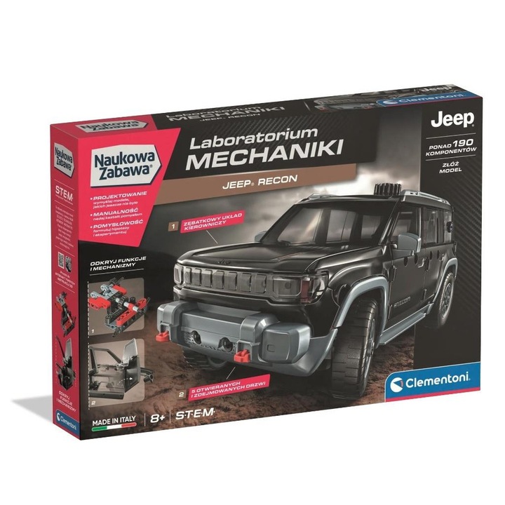Set de constructie Clementoni, Jeep Recon, 200 piese, 5 usi, dimensiuni 30x45cm