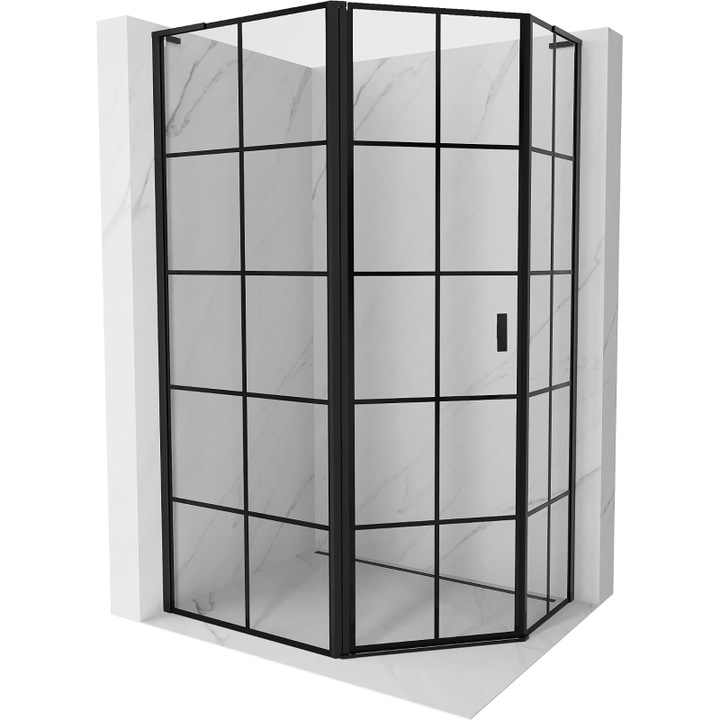 Mexen Mist L cabina de dus pentagonala asimetrica stanga, 100 x 90 cm, grilaj negru, neagra - 8A8L-100-090-70-77-L
