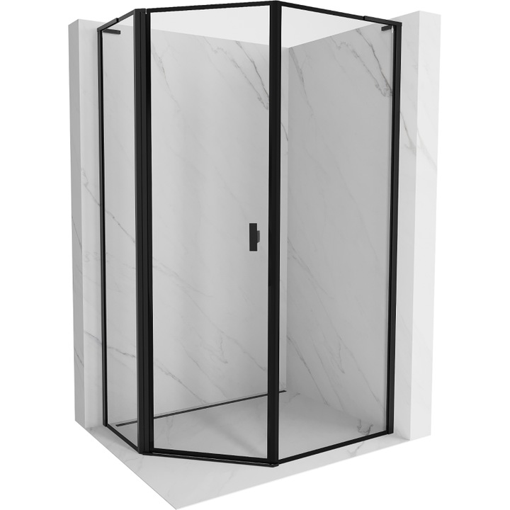Mexen Mist L aszimmetrikus ötszögletű balos összecsukható zuhanykabin 80 x 100 cm, fekete keret, fekete - 8A8L-080-100-70-70-L