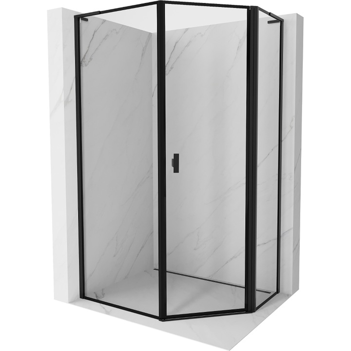 Cabina de dus pentagonala asimetrica Mexen Mist L dreapta de 80 x 100 cm, rame negre, neagra - 8A8L-080-100-70-70-P