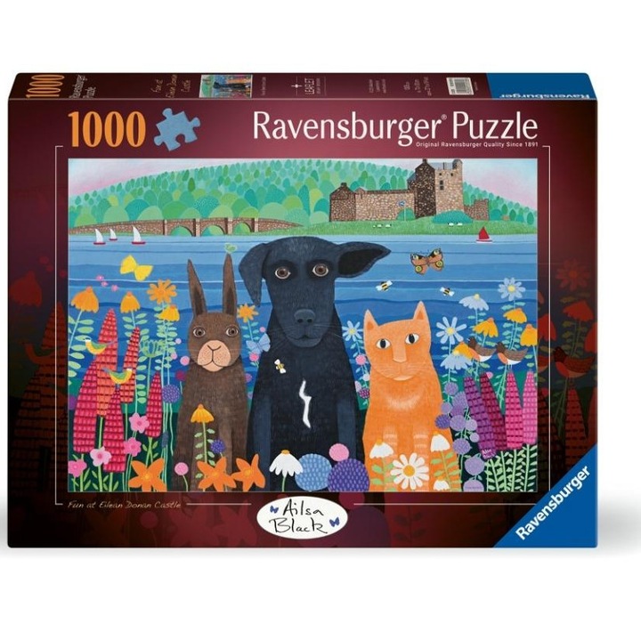 Puzzle 2D, Ravensburger, Animale si Castel, 1000 de piese, multicolor