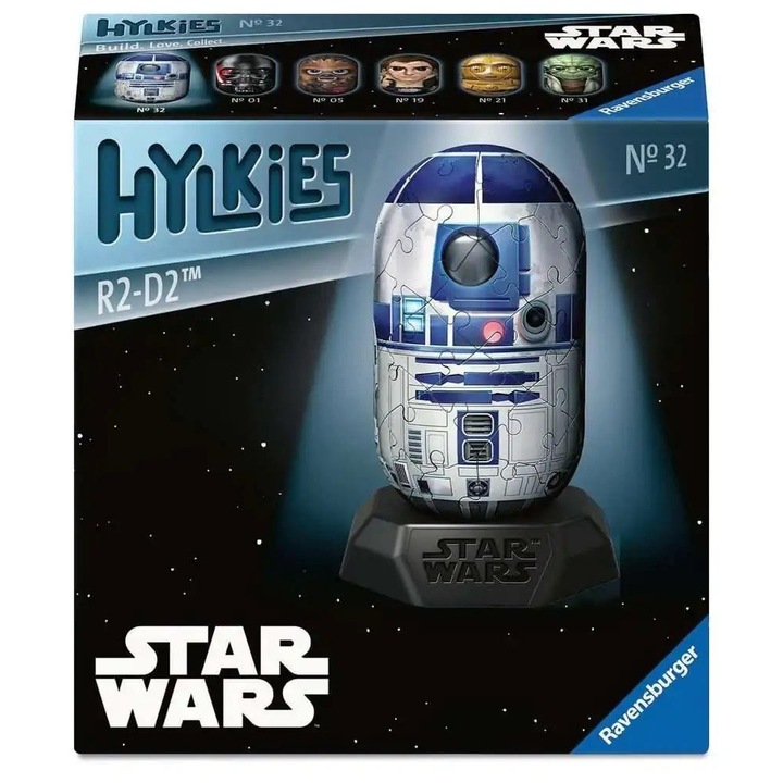Puzzle 3D Ravensburger: Star Wars R2-D2, 56 piese, 12,5x7x7cm