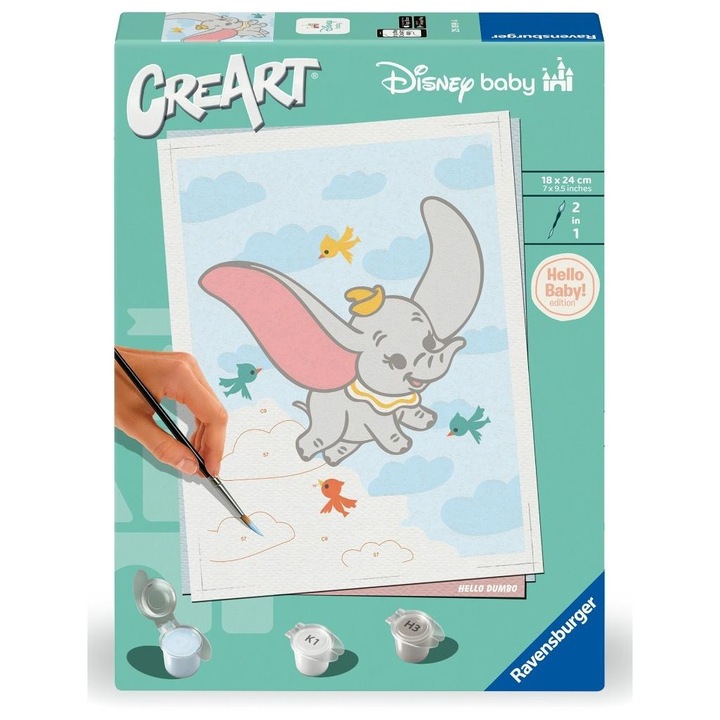 Комплект за рисуване CreArt, Ravensburger, Disney Dumbo, акрил, 30x40см