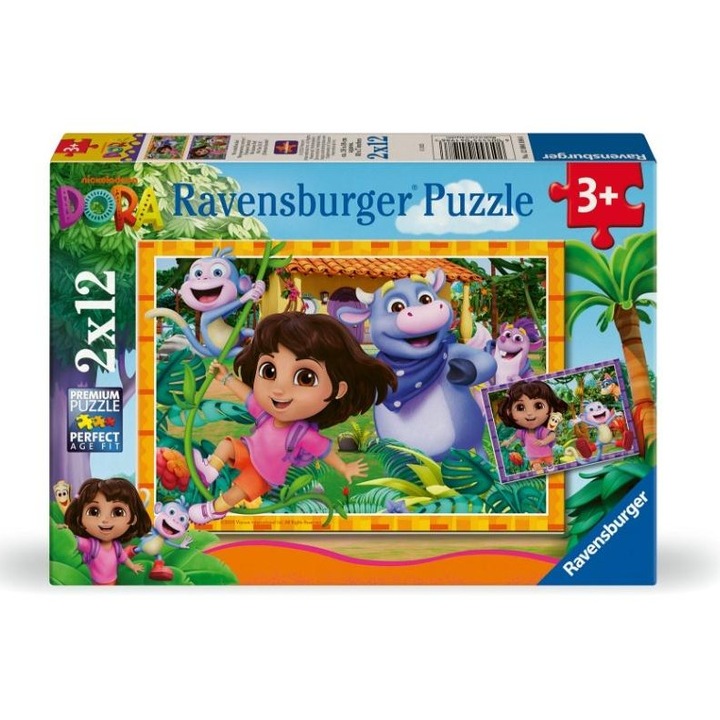 Puzzle 2D, Ravensburger, Dóra felfedezi a világot, 2x12 darab, többszínű