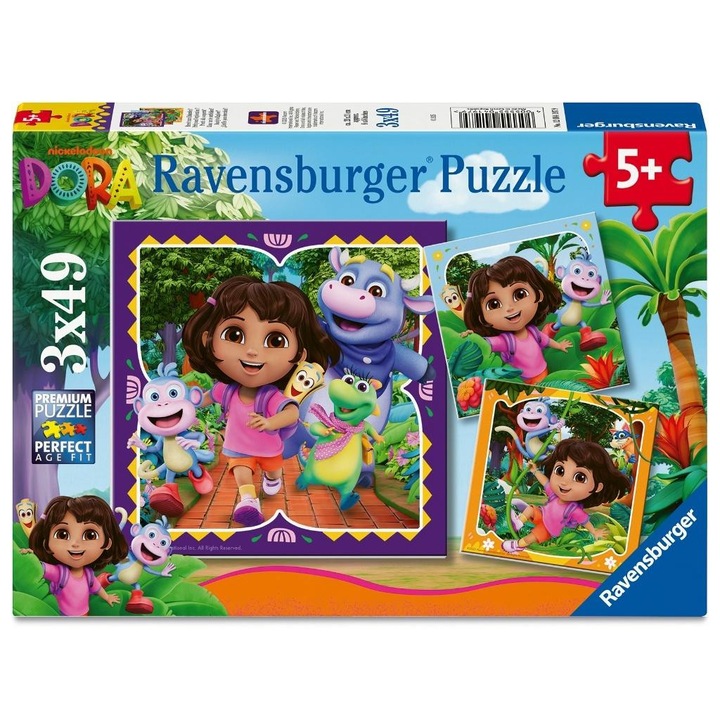 Puzzle 2D, Ravensburger, Dora, 3x49 darab, többszínű