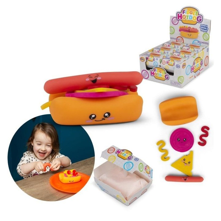 Stresszoldó hot dog játék, One for Fun, 6 darab, többszínű, 30x10cm