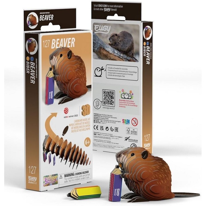 3D Puzzle Bobr, Eugy, 37 darab, környezetbarát, gyermekeknek 6 éves kortól