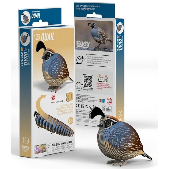 Пъзел 3D, Eugy, Калифорнийска пъдпъдъчка, 33 части, екологичен, за деца 6+