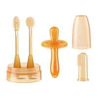 Periuta de dinti bebelusi, Garsonal®, set, 4 piese, fara BPA, silicon, 0-18 luni, Galben