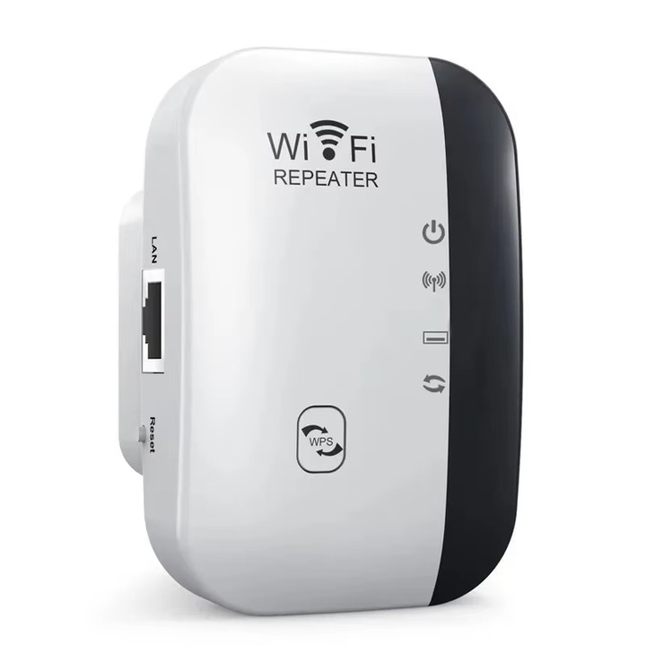 Amplificator Semnal Retea Wireless, Garsonal®, 2.4GHz, 300Mbps, 802.11n b.g, Functie WPS cu Port LAN, Alb