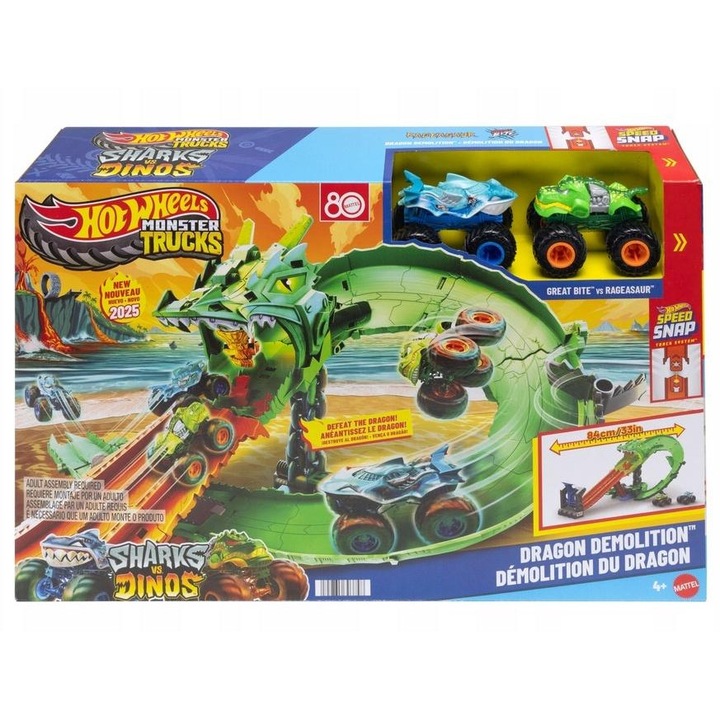 Hot Wheels Monster Trucks Great Bite és Rageasaur autószett, többszínű, 2 autó