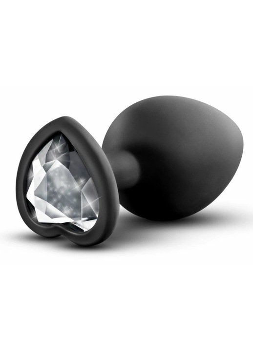 Temptasia M - ezüst köves, szíves anál plug (fekete) - közepes