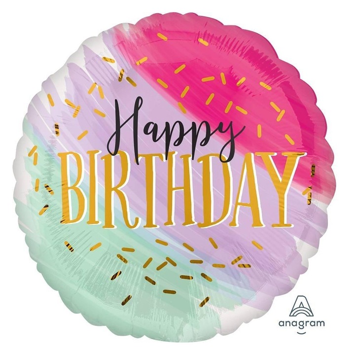 Комплект фолиев балон Честит рожден ден, 46см, многоцветен