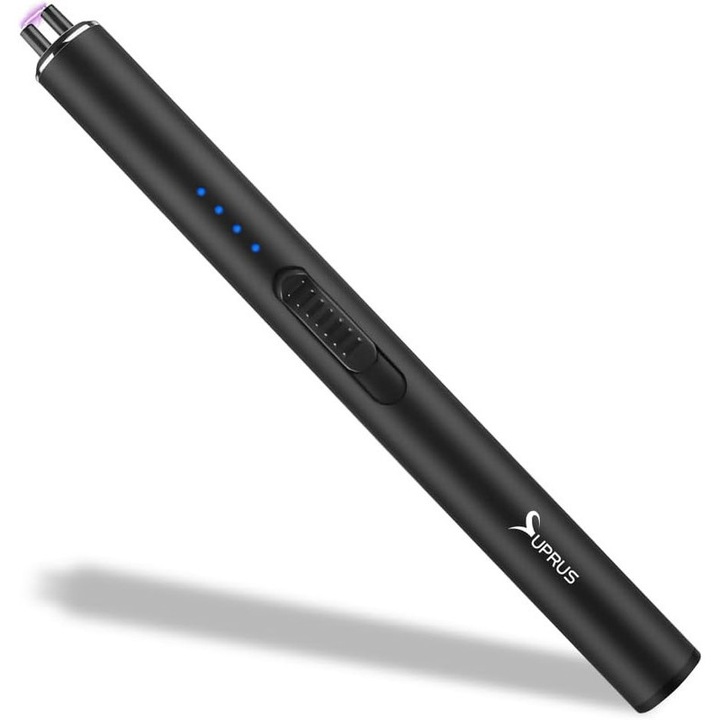 Bricheta electrica arc, design sigur, portabila, rezistenta la vant, neagra