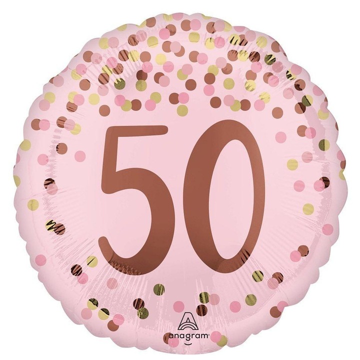 Фолиев балон 50 години, Анаграм, розов, 46см, комплект 1 бр.