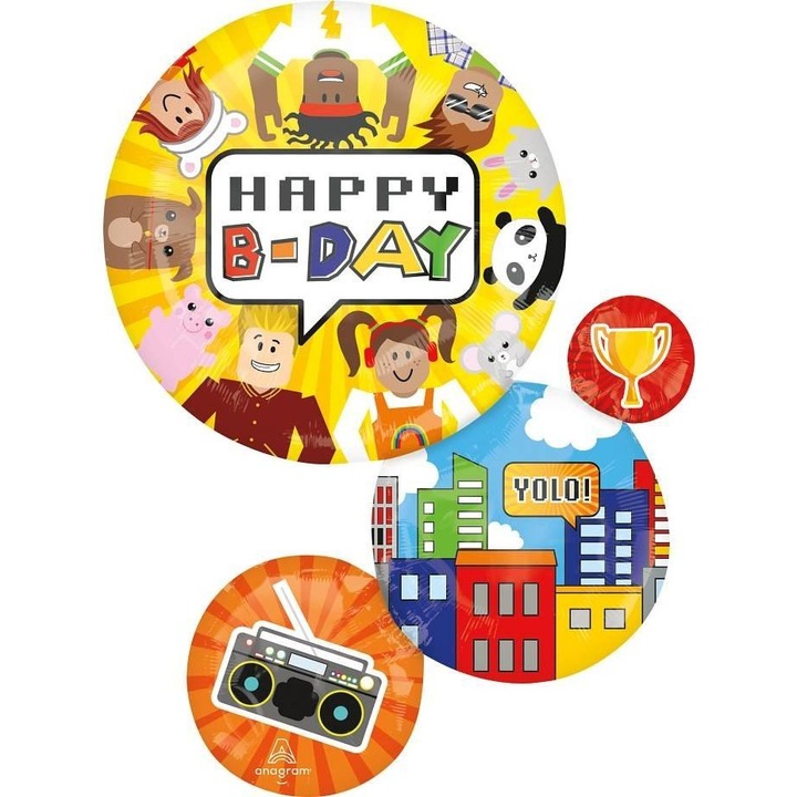 Фолиев балон за годишнина, Party Town, 71x55см, многоцветен, комплект 1 бр.