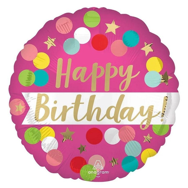 Фолиев балон Anagram Честит рожден ден Точки 46см, комплект 1 бр.