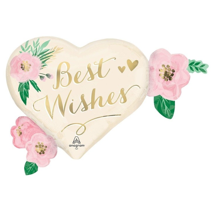 Фолиев балон, Анаграм, сърце, крем и розов, 68x50см, комплект 1 бр.