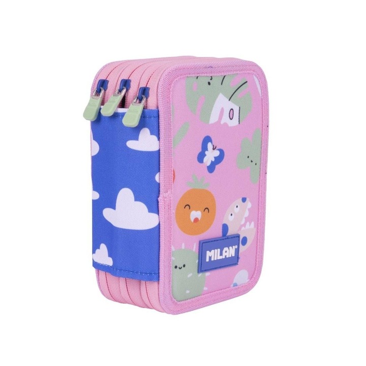 3-rekeszes tolltartó MILAN Green & Grow, komplett készlet, többszínű, 19,5x13x7,5cm