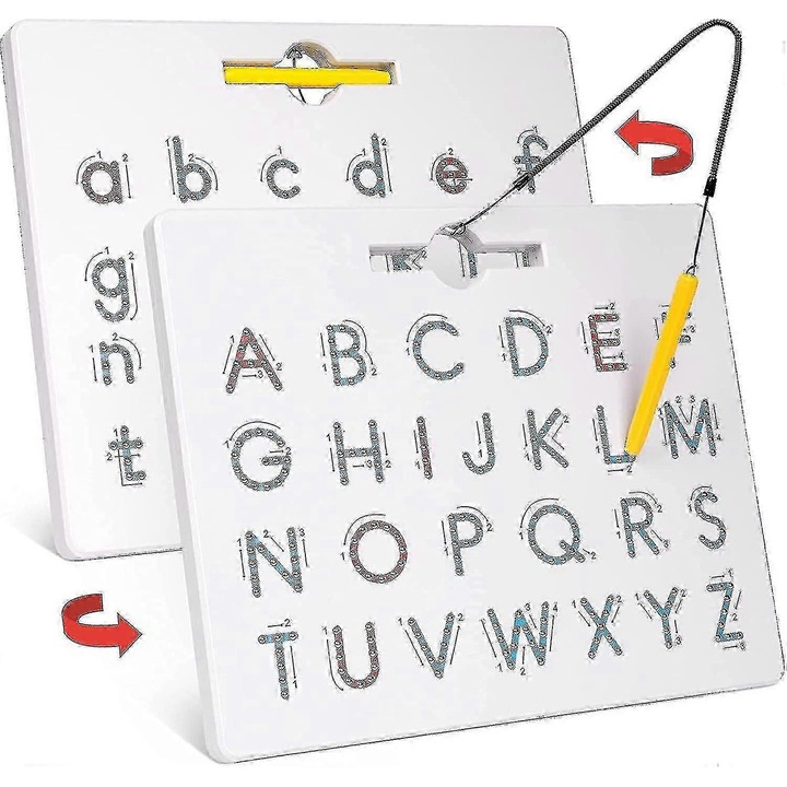 Tabla de trasare litere cu doua fete, 12.5x10inch, pentru copii, cu litere mari si mici, set educativ