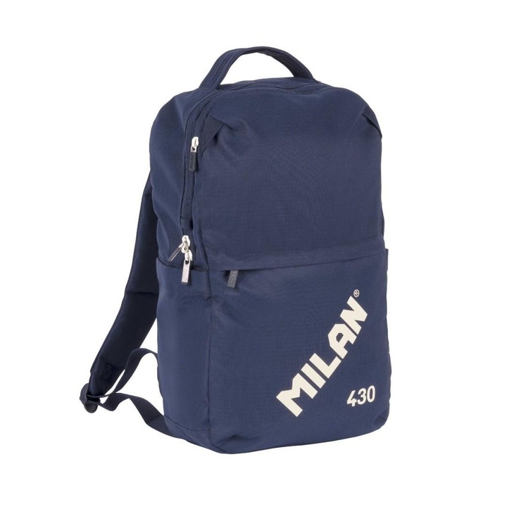 Ghiozdan compact 15L, MILAN, 3 compartimente, culoare albastra, 46,5x30x17cm