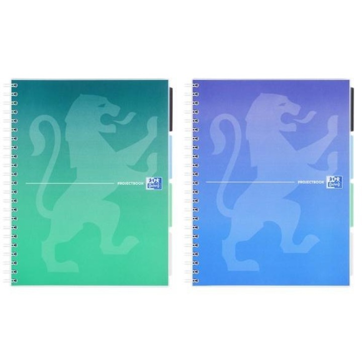 Set caiete B5, Oxford Projectbook, 80 pagini, 4 compartimente, mix culori