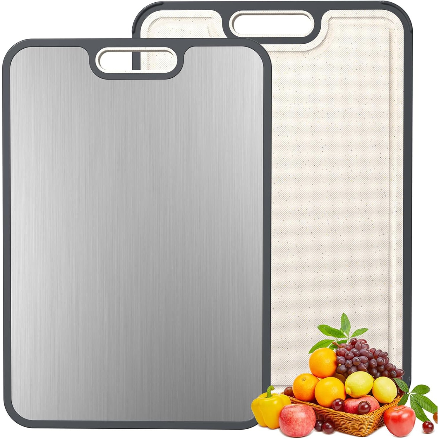 Tocator de bucatarie 2 in 1, titan, gri/bej, 40 x 28 cm - eMAG.ro
