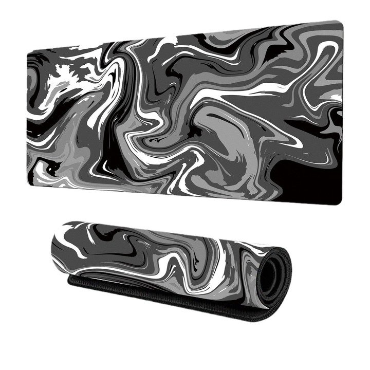 Mousepad mare, negru si alb, cu margini cusute, baza din cauciuc antiderapant, 31.5x15.8 inch