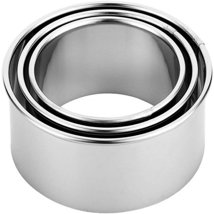 Set forme prajituri din otel inoxidabil, 3 dimensiuni, utilizare versatila, usor de curatat