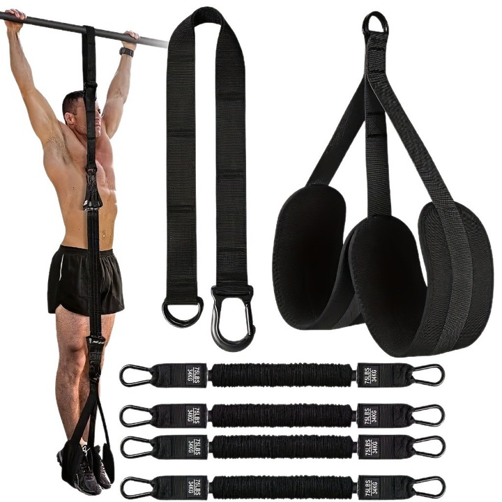 Benzile elastice de asistenta pentru tractiuni, set cu 4 benzi, 75-300 lbs, material rezistent, pentru antrenament acasa