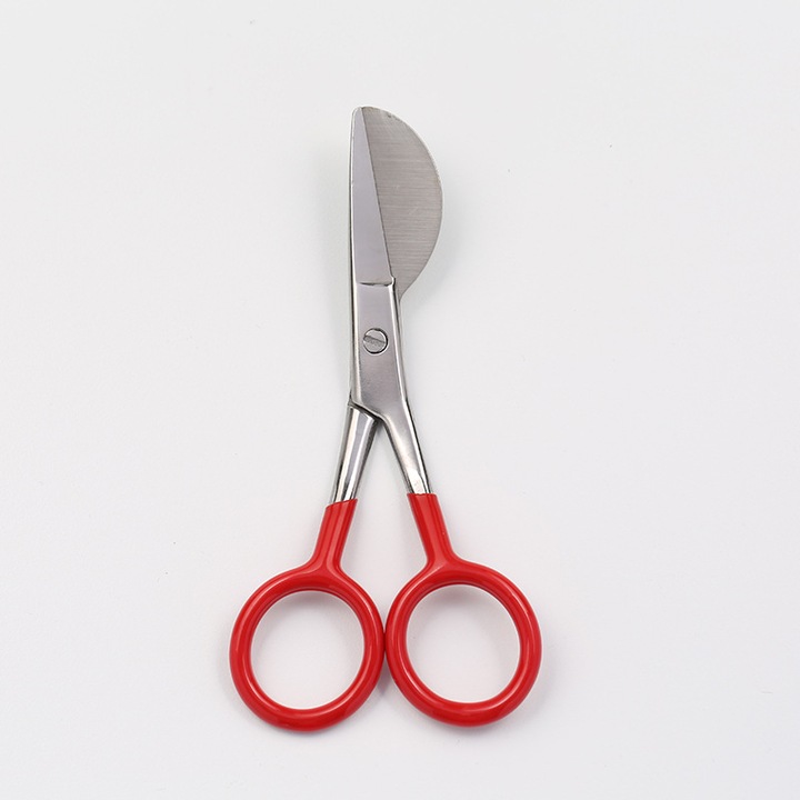 Foarfeca din otel inoxidabil pentru covoare, cu cioc de rata, rosie, dimensiuni mici
