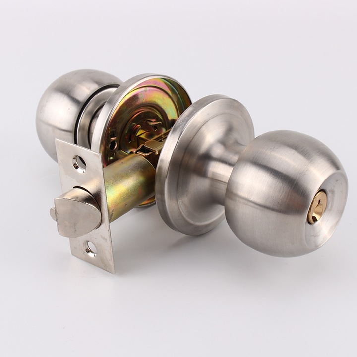 Maner usa, standard sferic, finisaj nichel satinat, set cu 3 chei, 60-70mm x 35-45mm