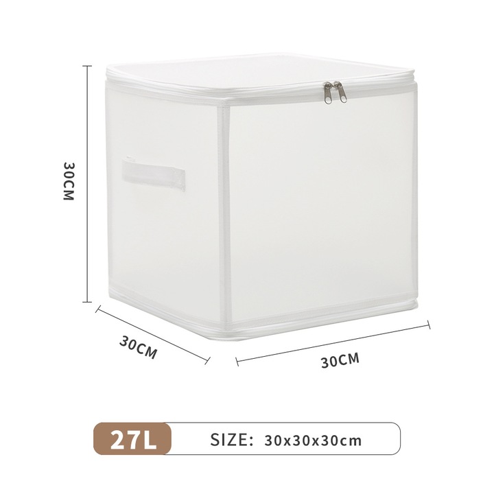 Cutie depozitare transparenta pliabila, 27L, alba, impermeabila, pentru haine, jucarii si cosmetice