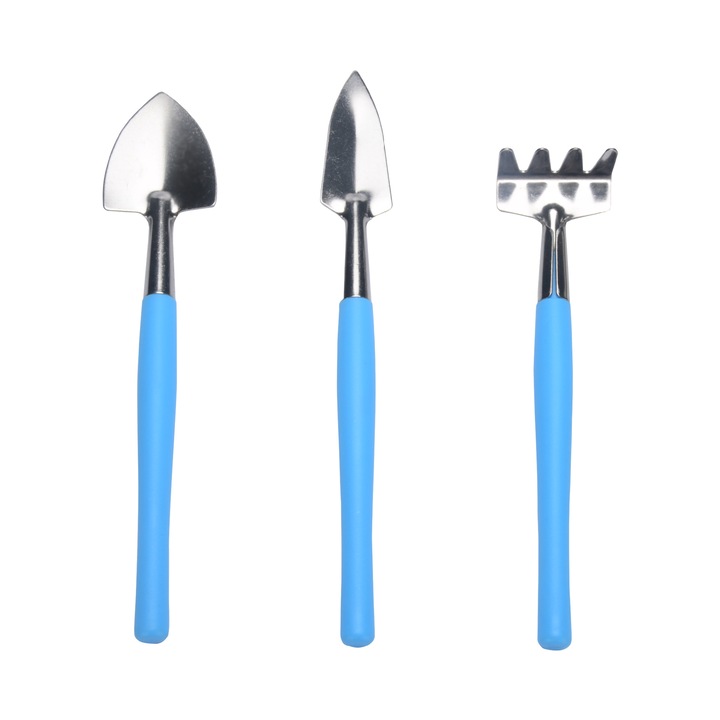 3 darabos kerti szerszámkészlet, rozsdamentes acél, pozsgásokhoz és virágokhoz, 20.8cm, kék