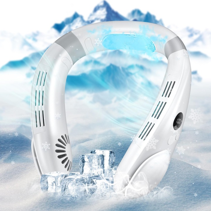 Ventilator de gat cu placa de racire, 3 viteze, acumulator reincarcabil, design portabil, pentru birou, calatorii, camping