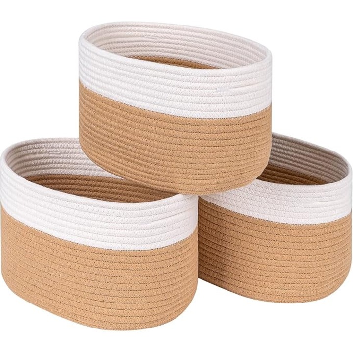 Set 3 cutii depozitare din bumbac, pentru scutece, jucarii, multicolor, 30x30x30cm