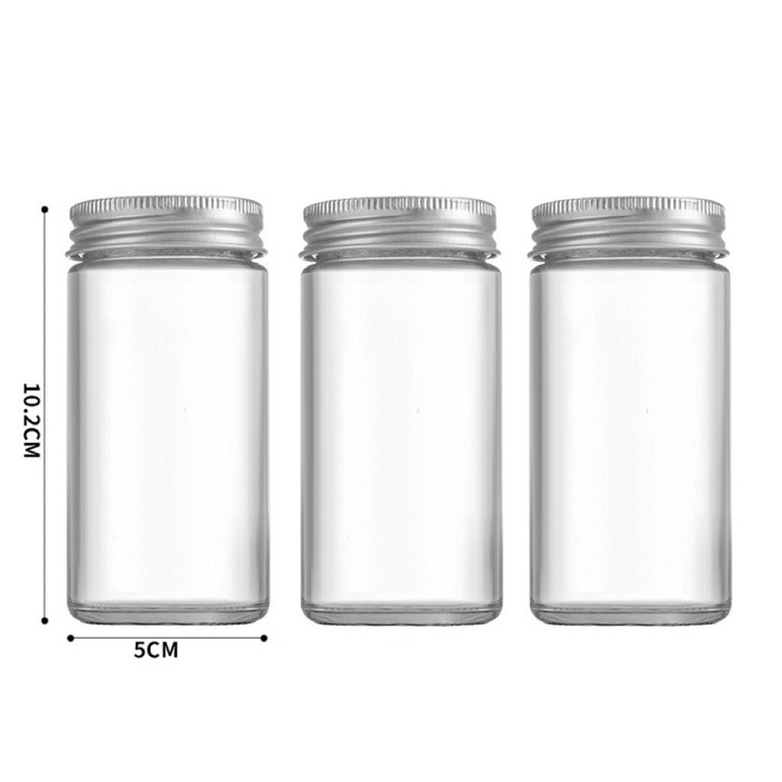 Set 3 borcane condimente din sticla, capac cu 3 orificii de turnare, 120ml